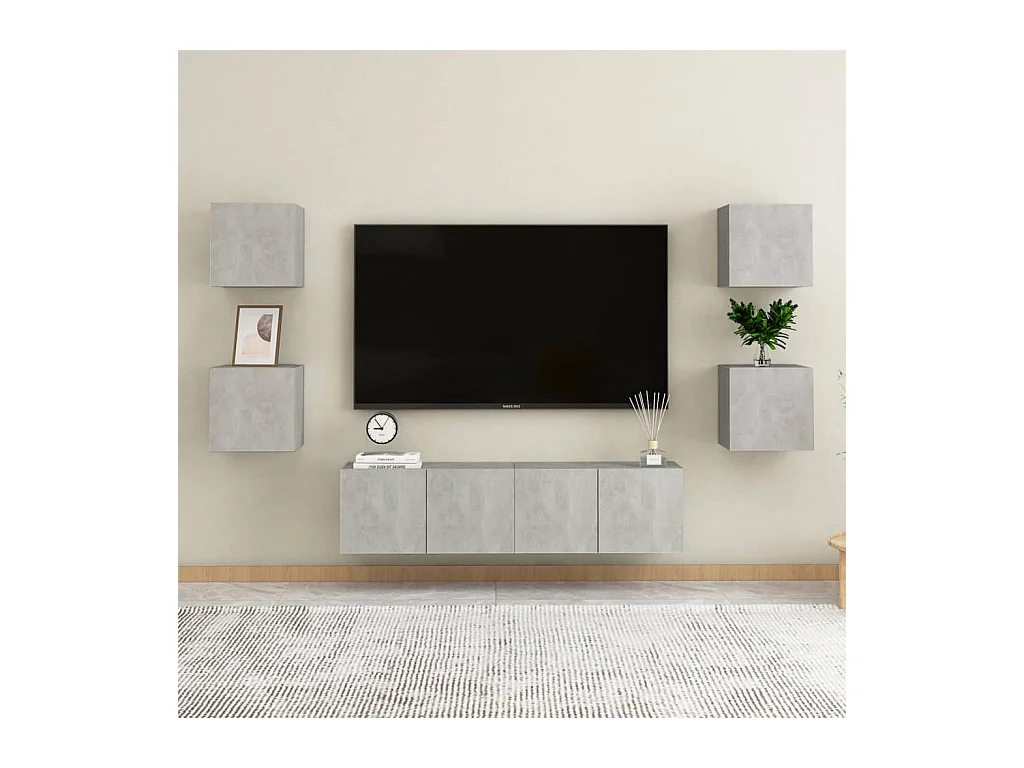 6-delige tv-meubelset Betongrijs Technisch hout