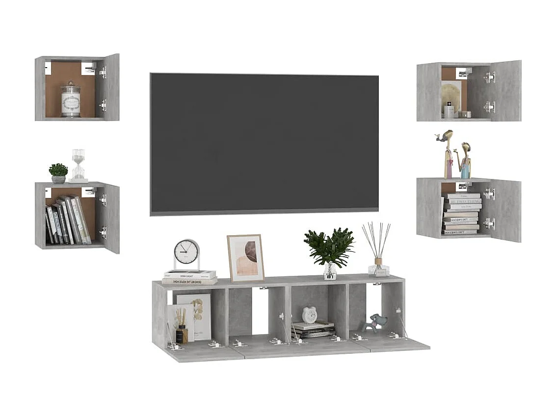 Ensemble de meubles TV 6 pcs Gris béton Bois d'ingénierie
