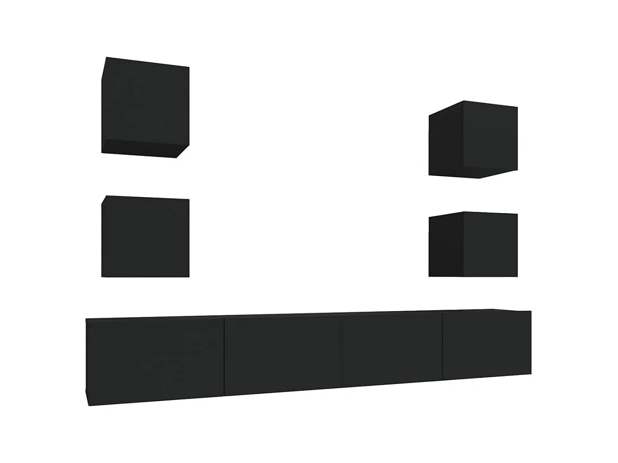 Conjunto de soporte para TV de 6 piezas de madera de ingeniería negra