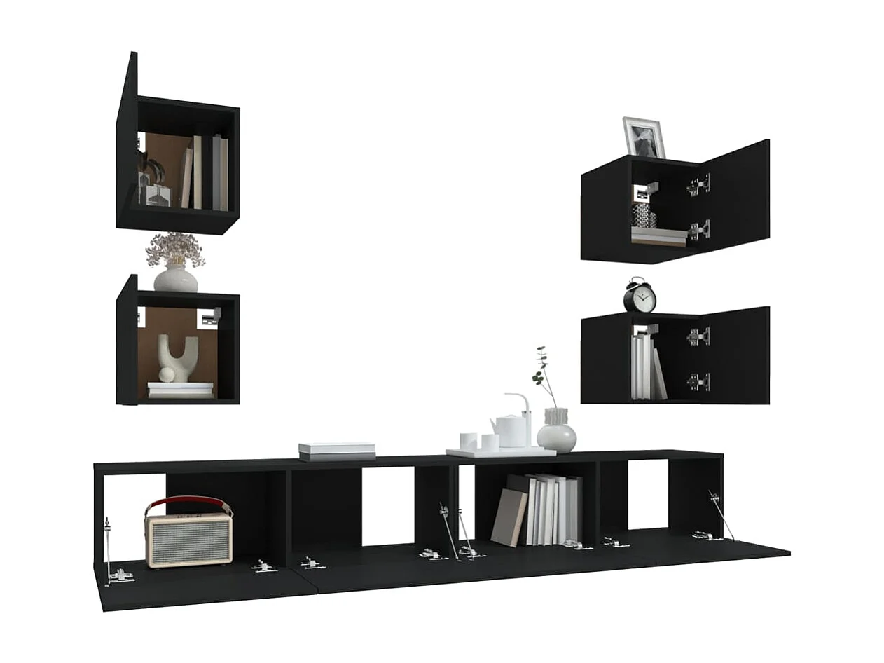 Set di mobili porta TV da 6 pezzi in legno ingegnerizzato nero