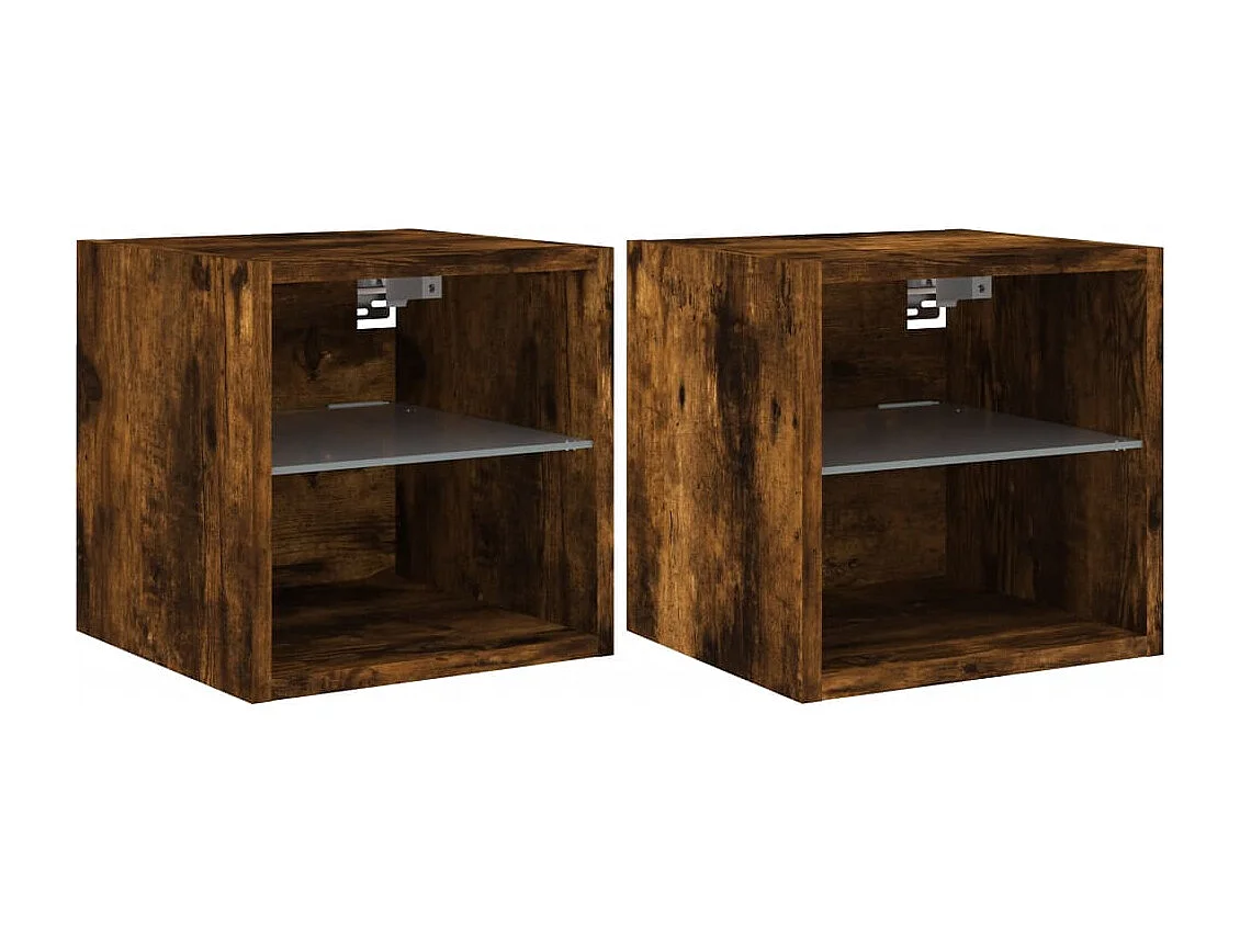 Muebles de TV de pared con luces LED 2 piezas roble ahumado 30x28,5x30 cm
