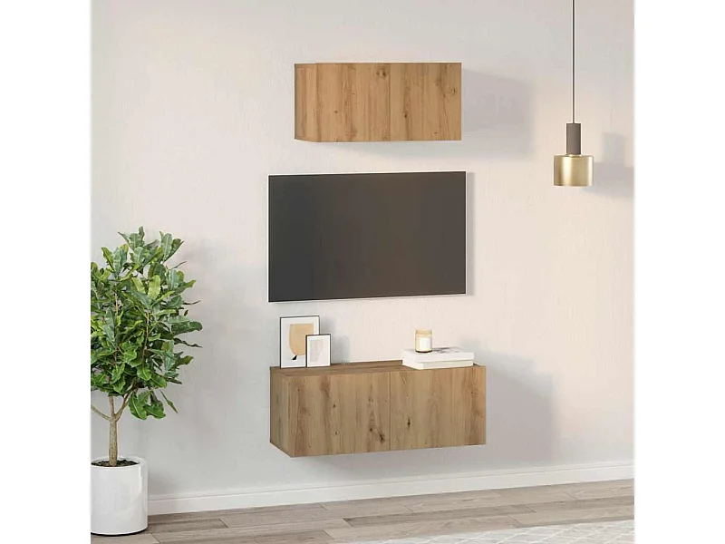 Set di mobili TV da 2 pezzi, rovere lavorato a mano, 80 x 30 x 30 cm