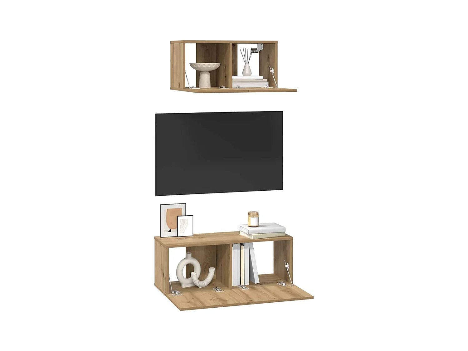 Set di mobili TV da 2 pezzi, rovere lavorato a mano, 80 x 30 x 30 cm