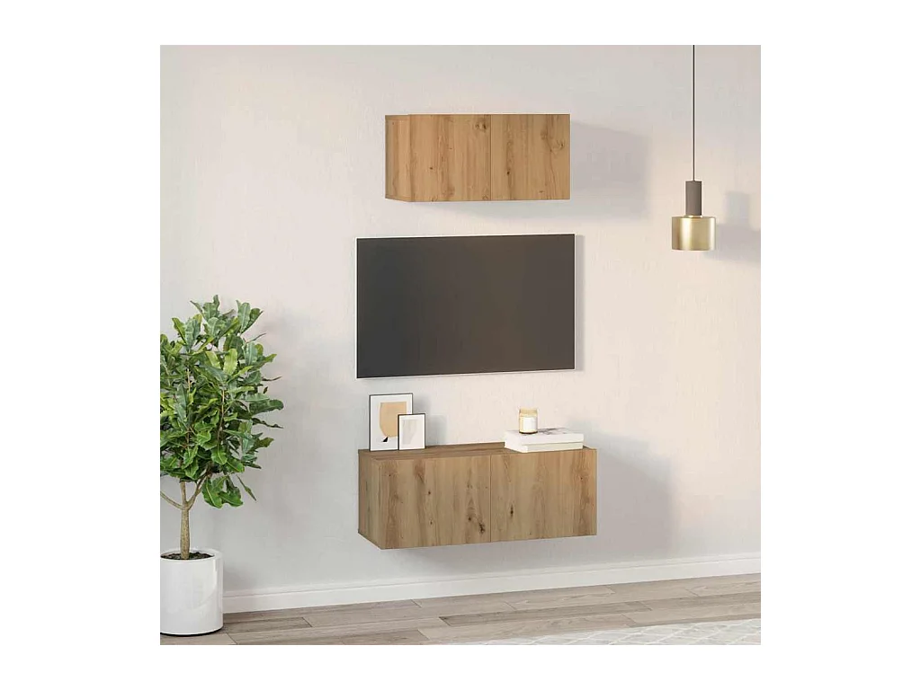 Set di mobili TV da 2 pezzi, rovere lavorato a mano, 80 x 30 x 30 cm