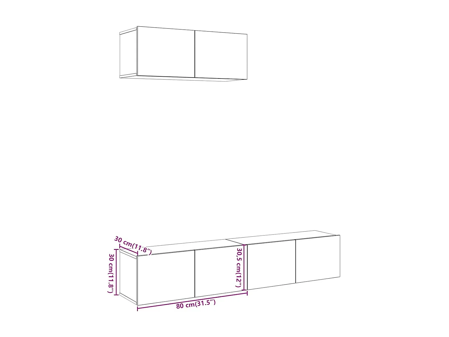 Set di mobili porta TV da parete in 3 pezzi, legno vecchio, legno ingegnerizzato