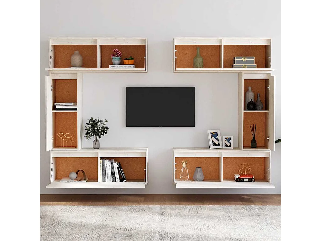 Meubles TV 6 pcs Blanc Bois massif de pin