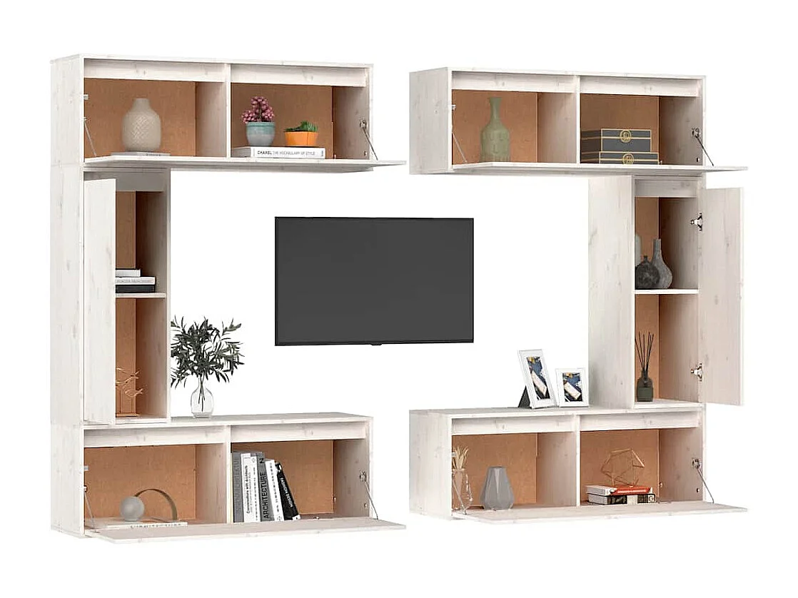 Meubles TV 6 pcs Blanc Bois massif de pin