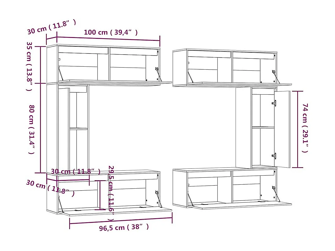 Meubles TV 6 pcs Blanc Bois massif de pin
