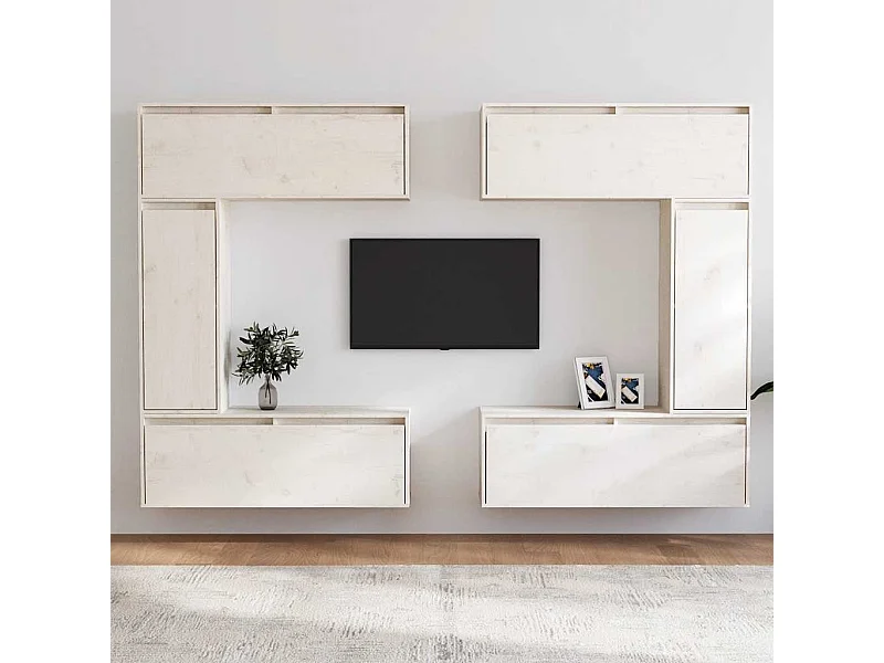Mobile TV 6 pezzi Bianco Legno massello di pino