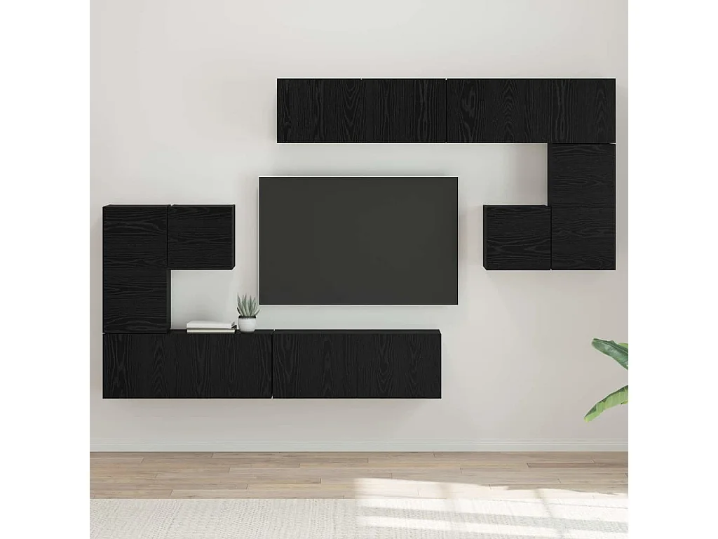 Conjunto de mueble de TV de pared de 8 piezas en roble negro