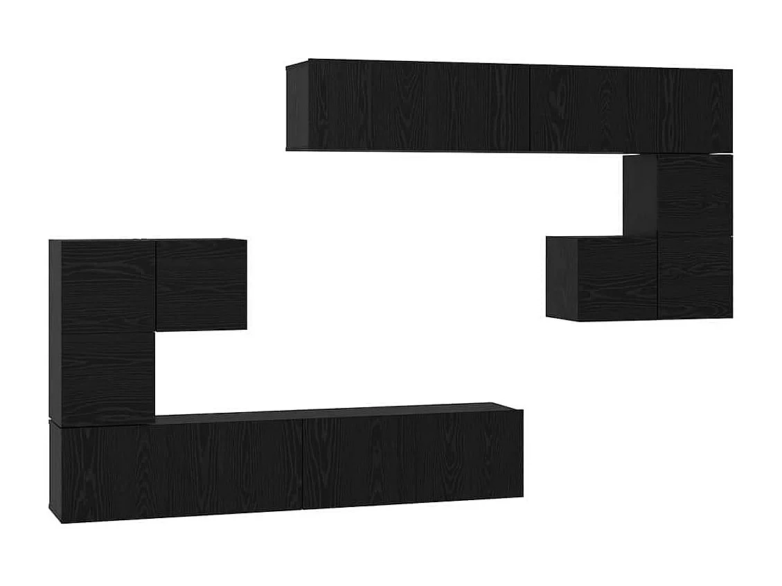 Conjunto de mueble de TV de pared de 8 piezas en roble negro