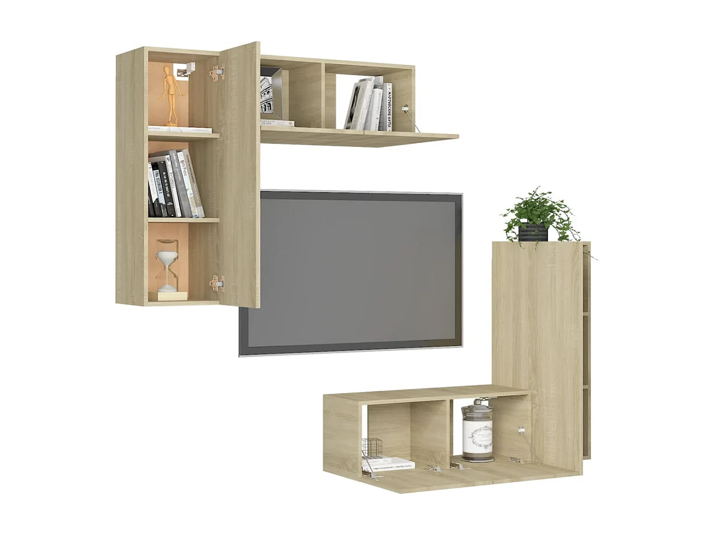 Set di mobili TV da 4 pezzi in legno ingegnerizzato Sonoma Oak