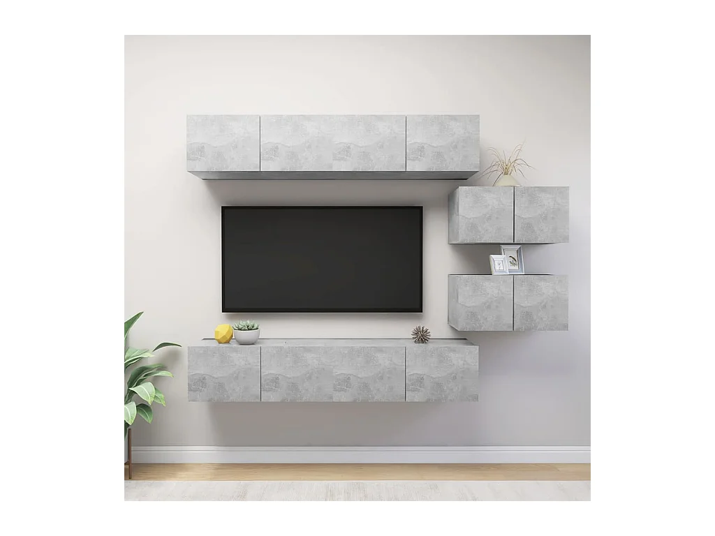 Set di mobili TV da 6 pezzi in legno ingegnerizzato grigio cemento