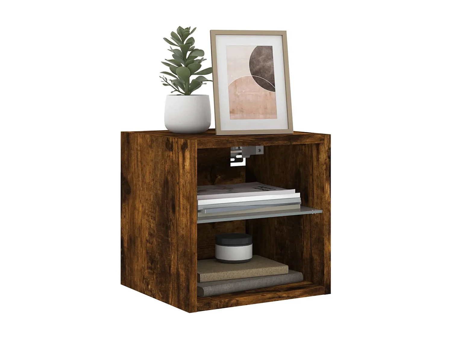 Wandmontierter TV-Schrank mit LED-Beleuchtung, geräucherte Eiche, 30x28,5x30 cm