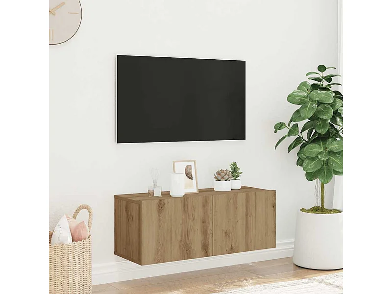 Meuble TV mural chêne artisanal 80x30x30 cm bois d'ingénierie