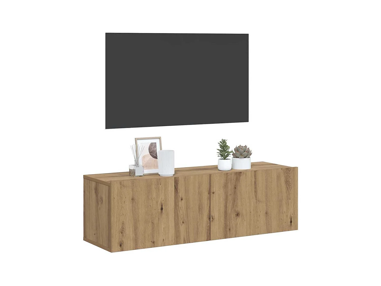 Meuble TV mural chêne artisanal 80x30x30 cm bois d'ingénierie