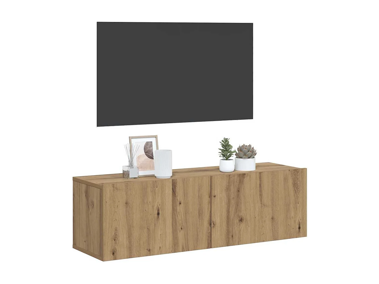 Meuble TV mural chêne artisanal 80x30x30 cm bois d'ingénierie