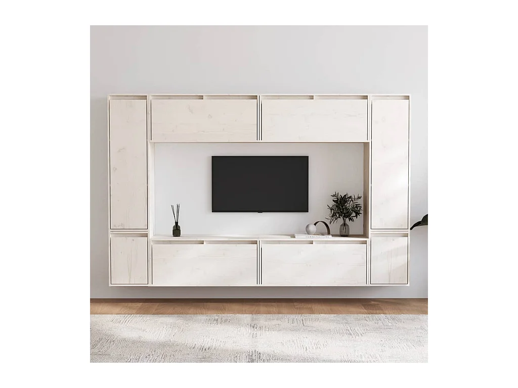 Conjunto de mueble de TV de 8 piezas Blanco Madera maciza de pino
