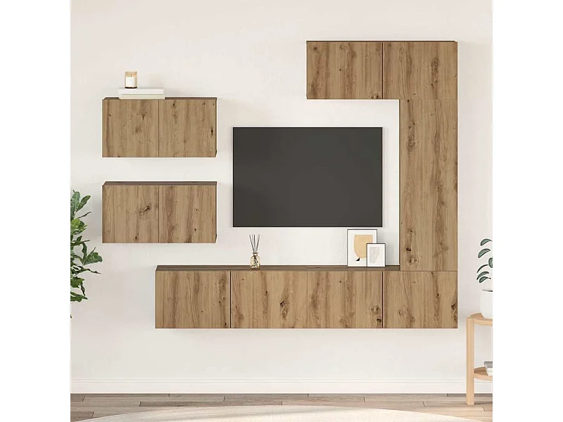 Set di mobili TV da 6 pezzi, rovere lavorato a mano, 30,5 x 30 x 90 cm