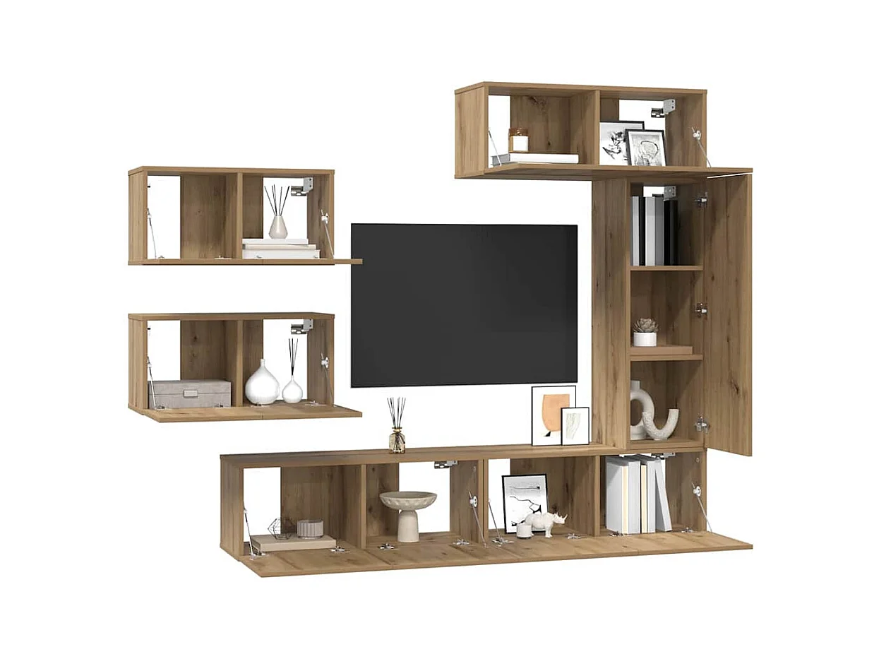 Set di mobili TV da 6 pezzi, rovere lavorato a mano, 30,5 x 30 x 90 cm