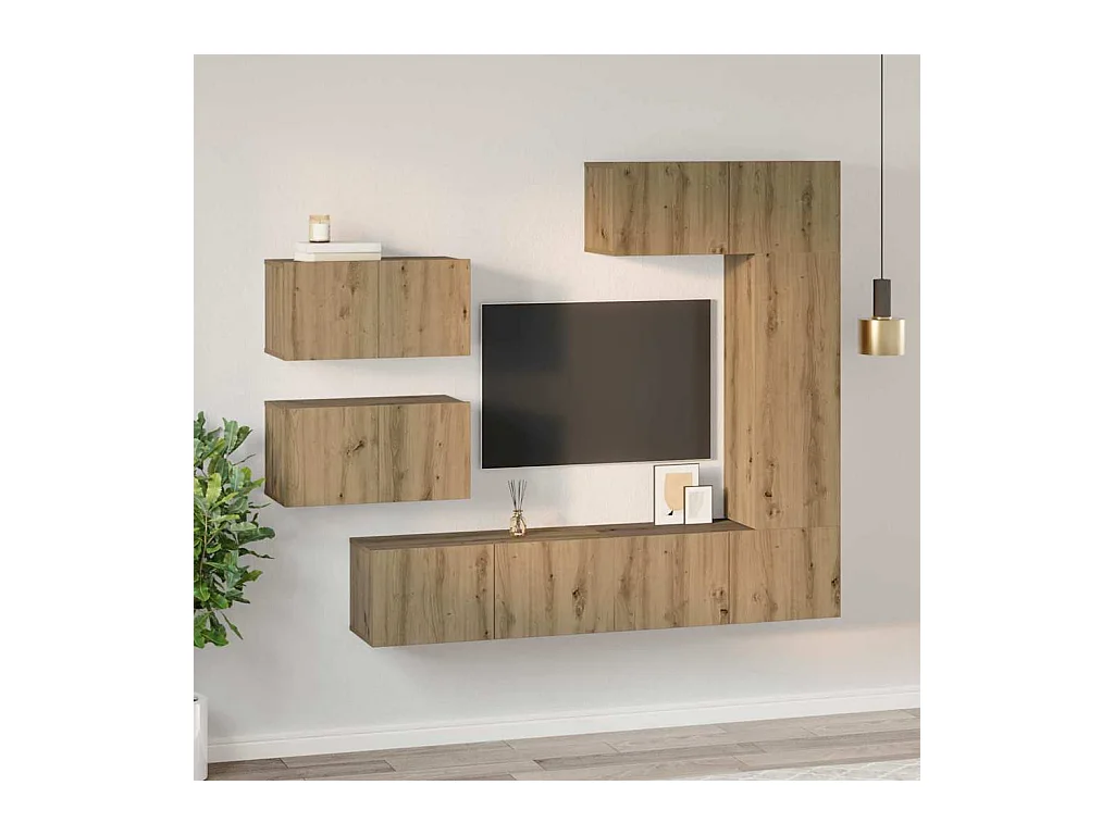 Set di mobili TV da 6 pezzi, rovere lavorato a mano, 30,5 x 30 x 90 cm