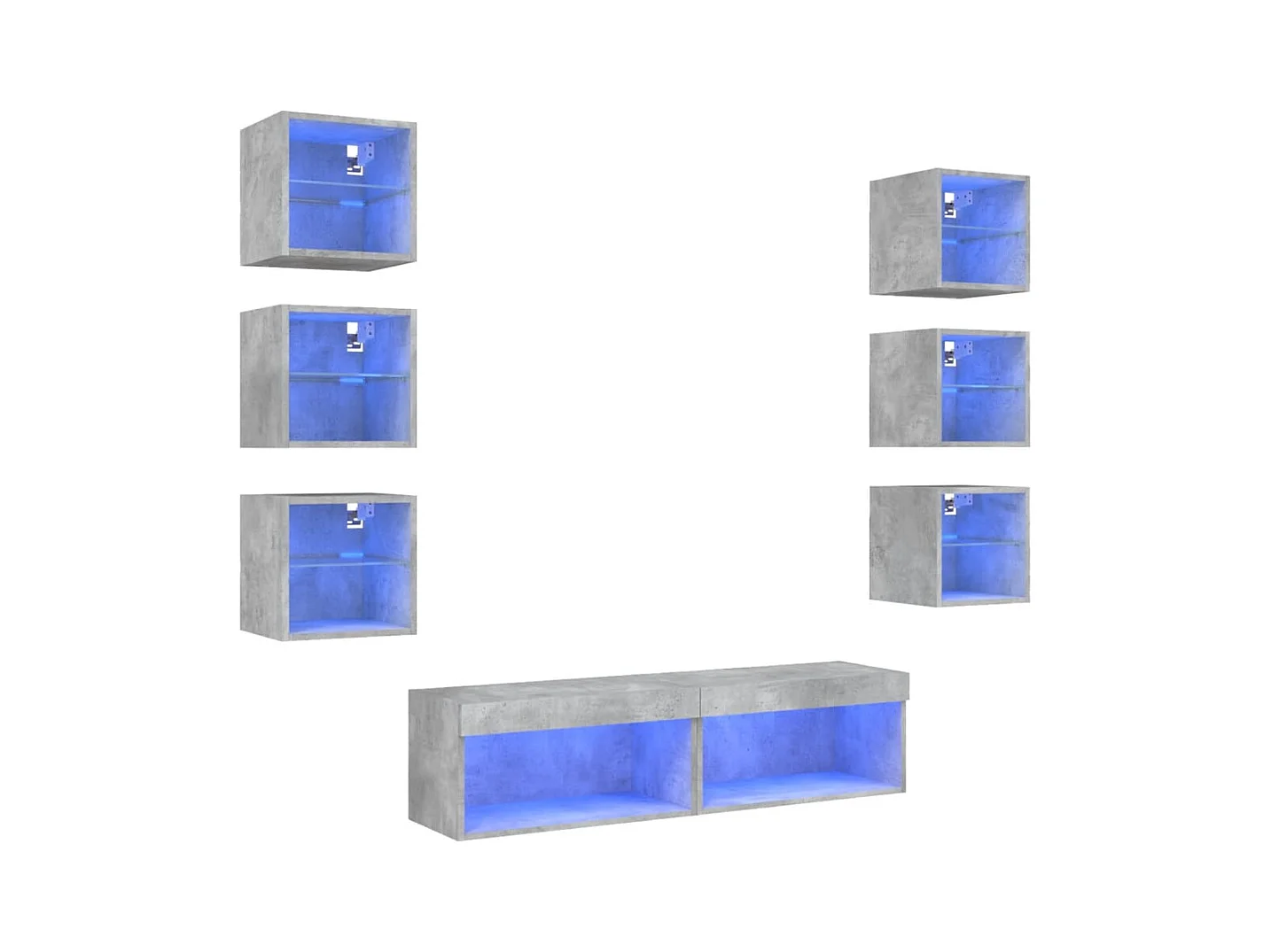 Unités murales TV avec LED 8 pcs gris béton bois d'ingénierie
