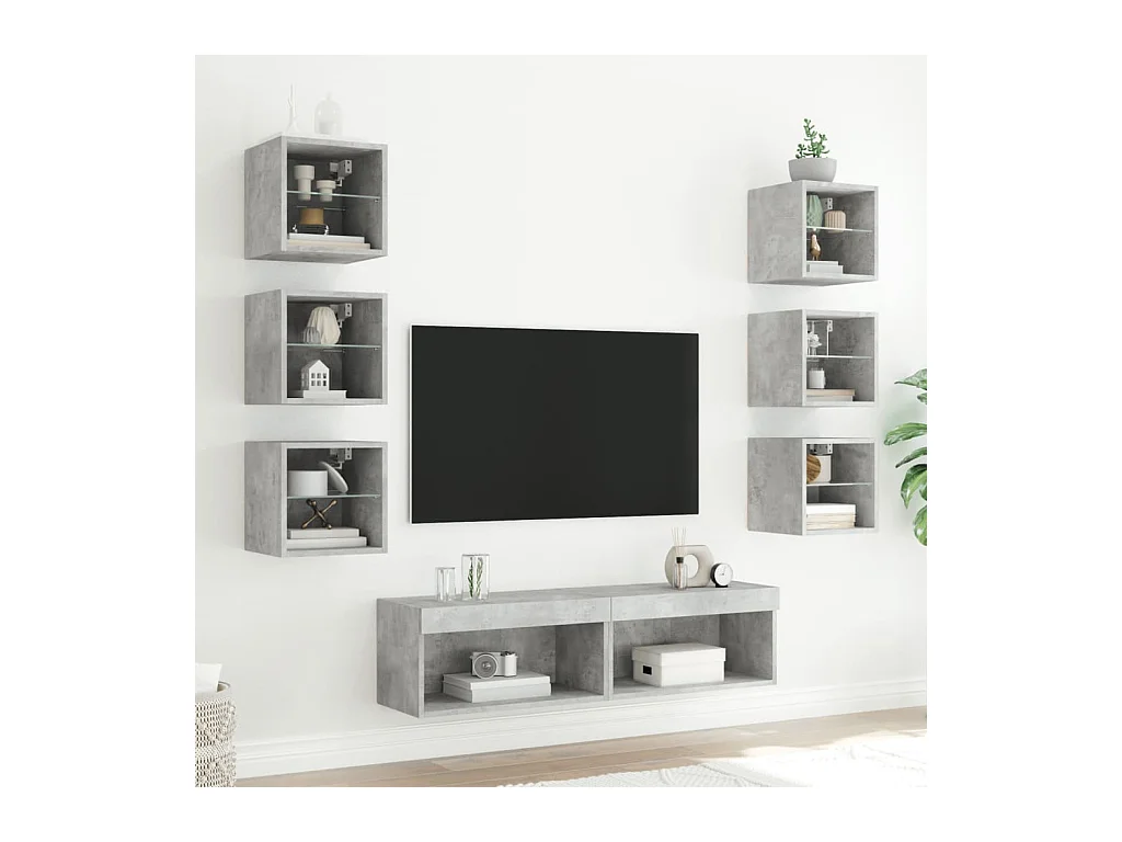 Unités murales TV avec LED 8 pcs gris béton bois d'ingénierie