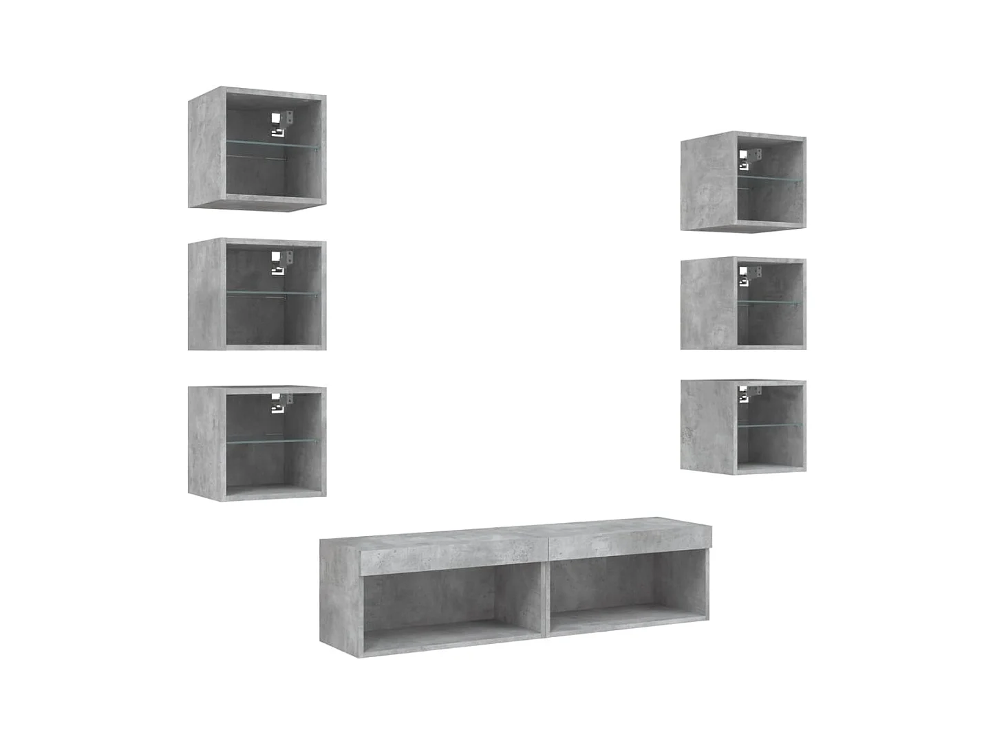 Unités murales TV avec LED 8 pcs gris béton bois d'ingénierie