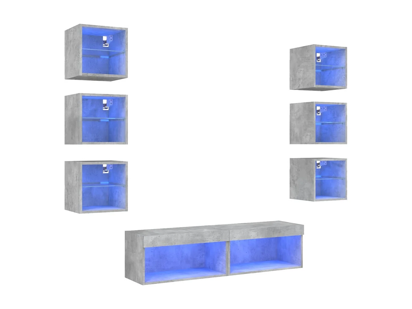 Unités murales TV avec LED 8 pcs gris béton bois d'ingénierie