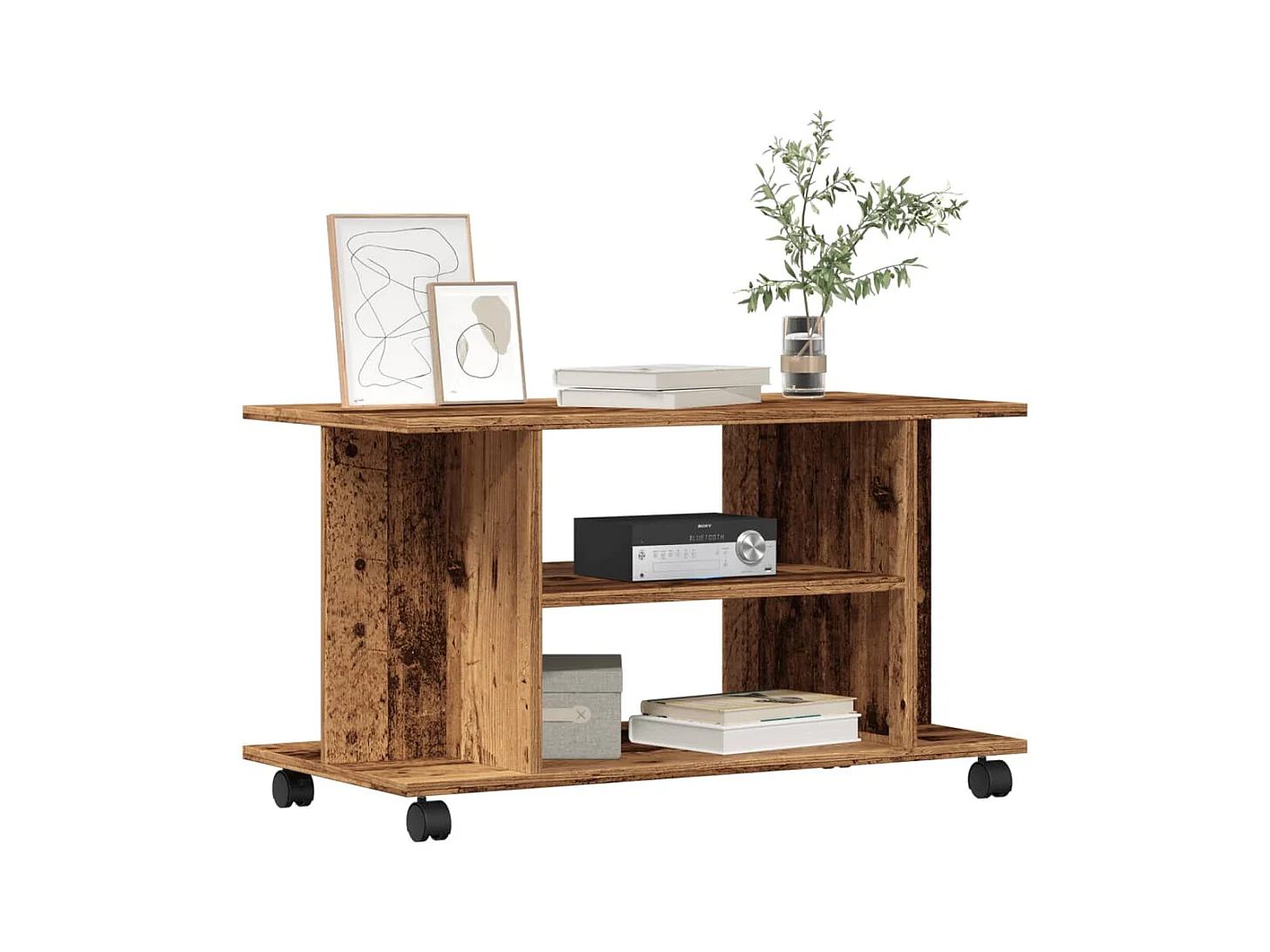 Meuble TV avec roulettes vieux bois 80x40x45 cm bois ingénierie