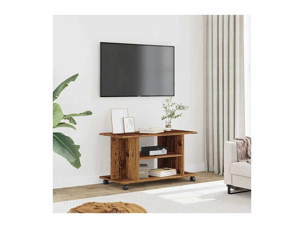 Meuble TV avec roulettes vieux bois 80x40x45 cm bois ingénierie