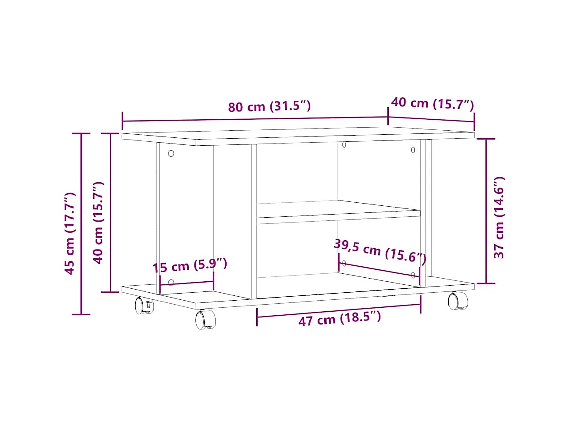 Meuble TV avec roulettes vieux bois 80x40x45 cm bois ingénierie