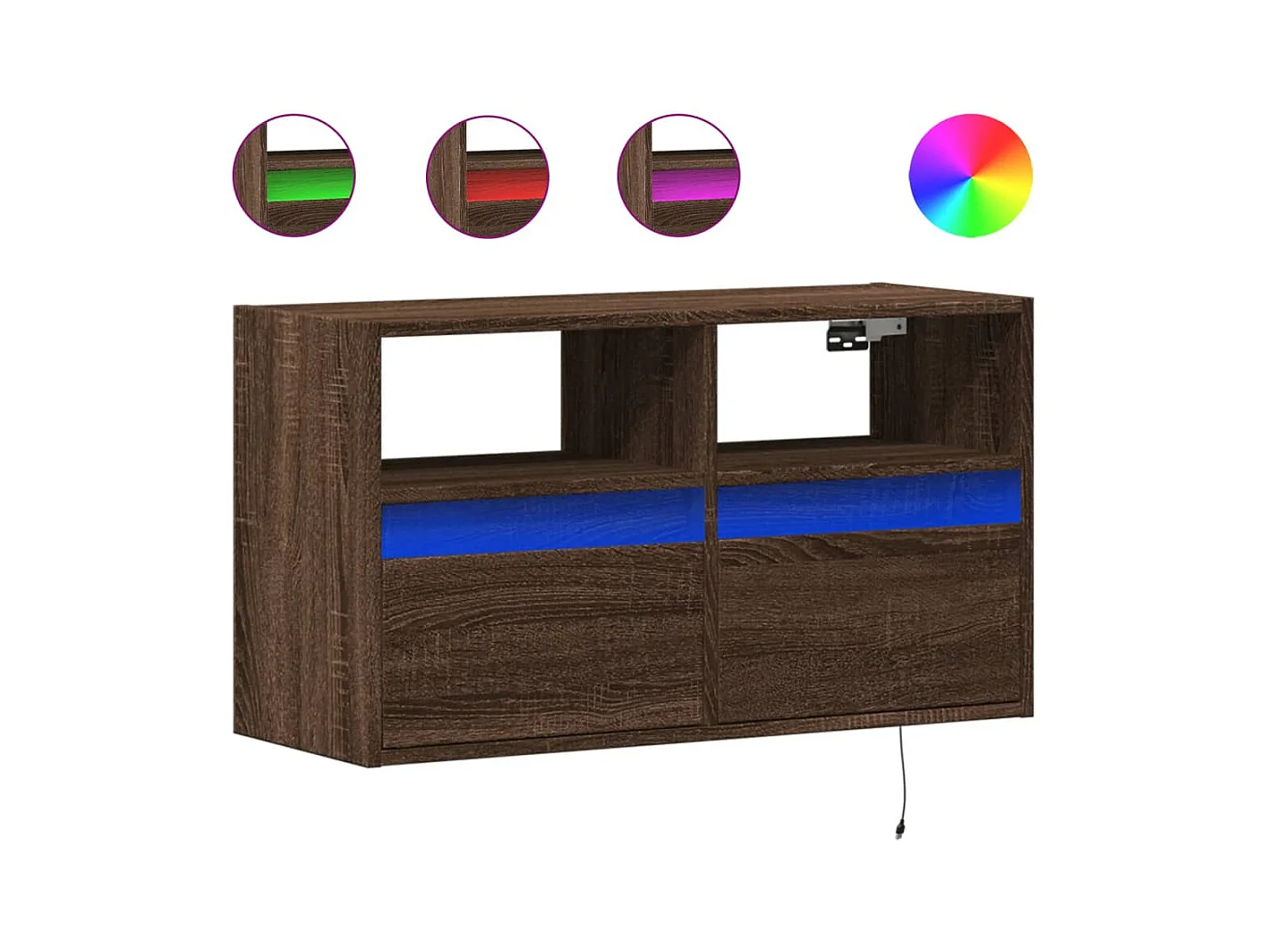 Wandmeubel met ledverlichting, bruin eiken, 80x31x45 cm