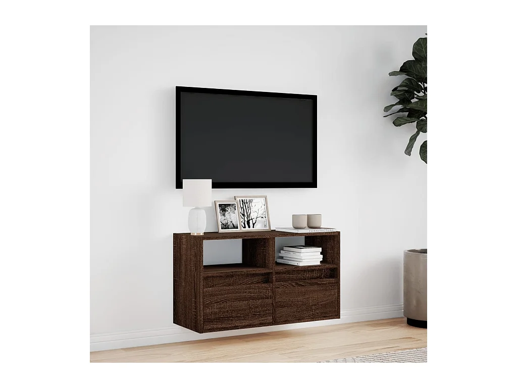 Wandmeubel met ledverlichting, bruin eiken, 80x31x45 cm