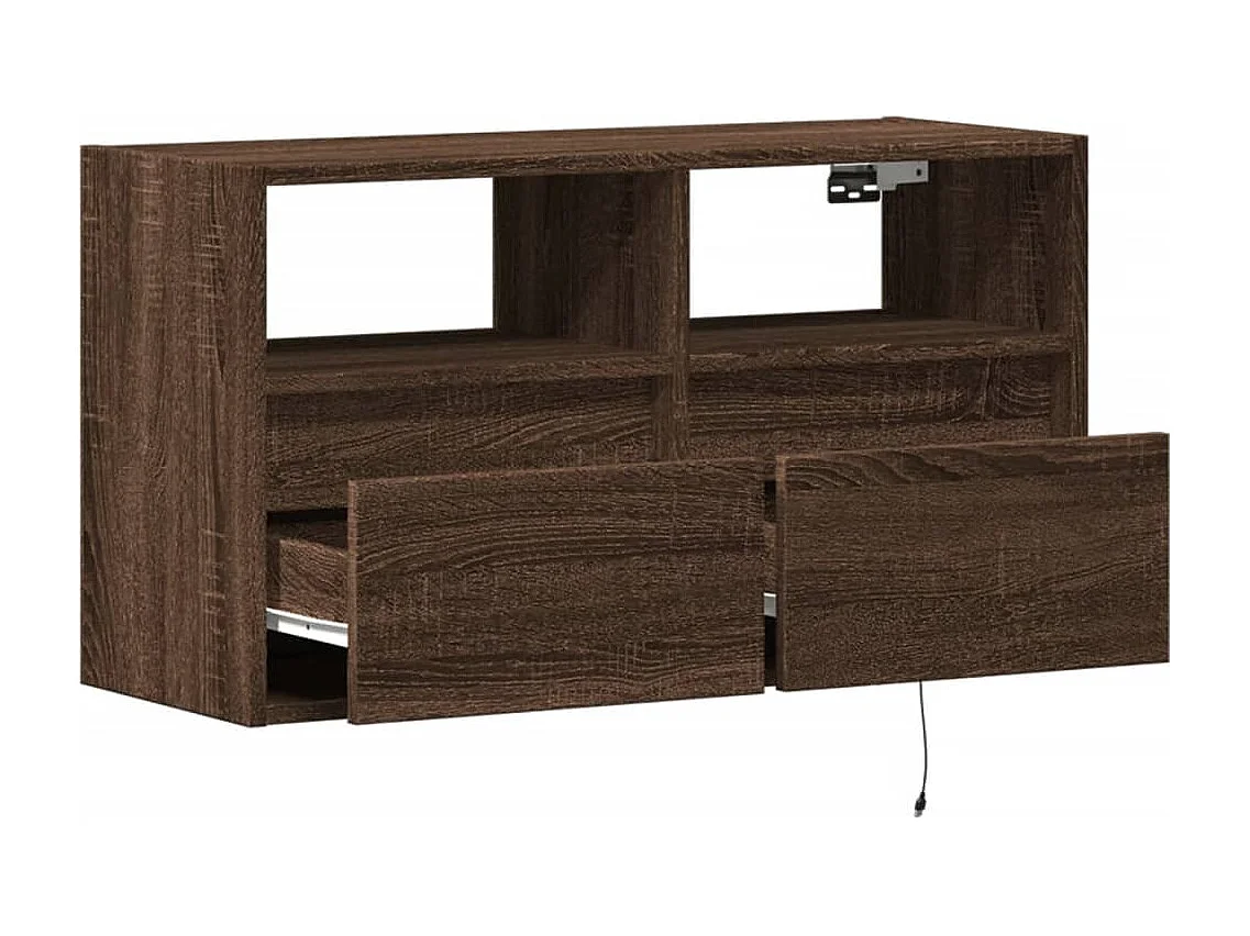 Mobile porta TV a parete con luci LED, rovere marrone, 80x31x45 cm