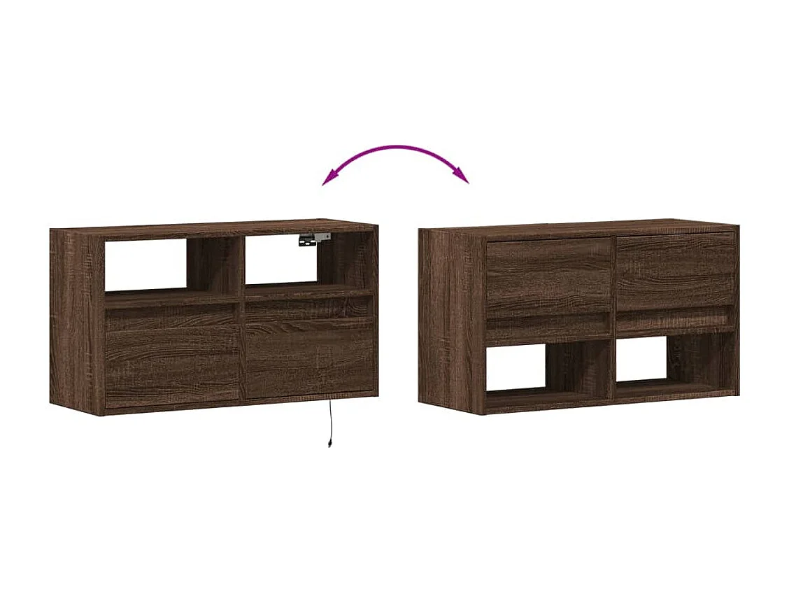 Mobile porta TV a parete con luci LED, rovere marrone, 80x31x45 cm