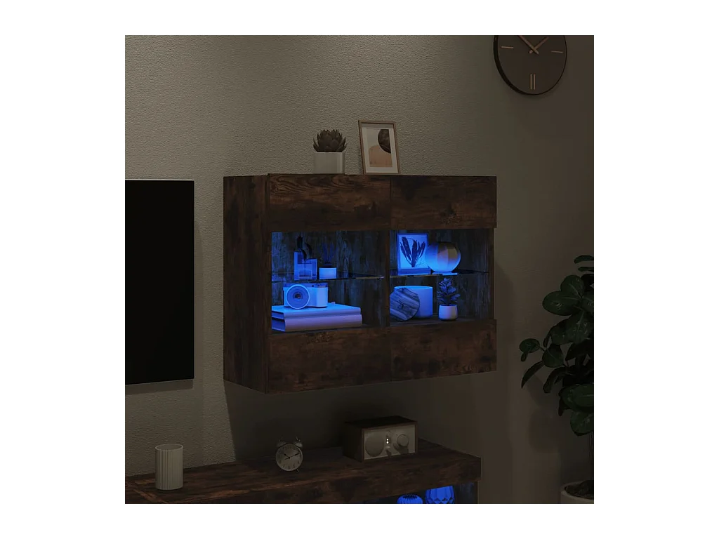 Wandmeubel met ledverlichting, gerookt eikenhout, 78,5 x 30 x 60,5 cm