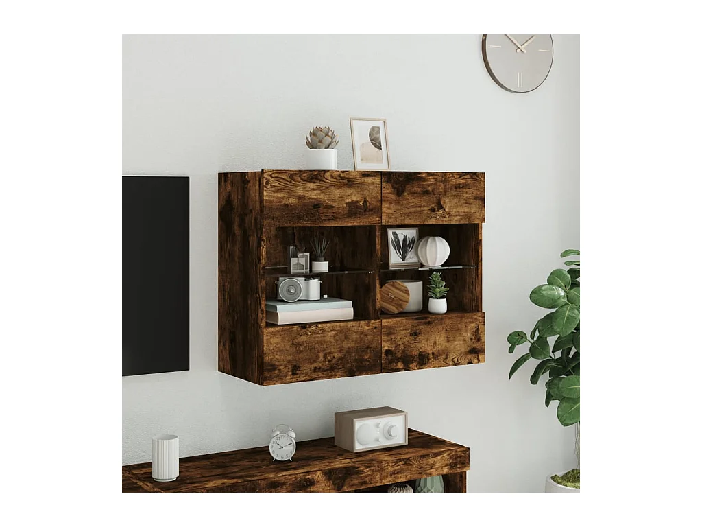 Wandmeubel met ledverlichting, gerookt eikenhout, 78,5 x 30 x 60,5 cm