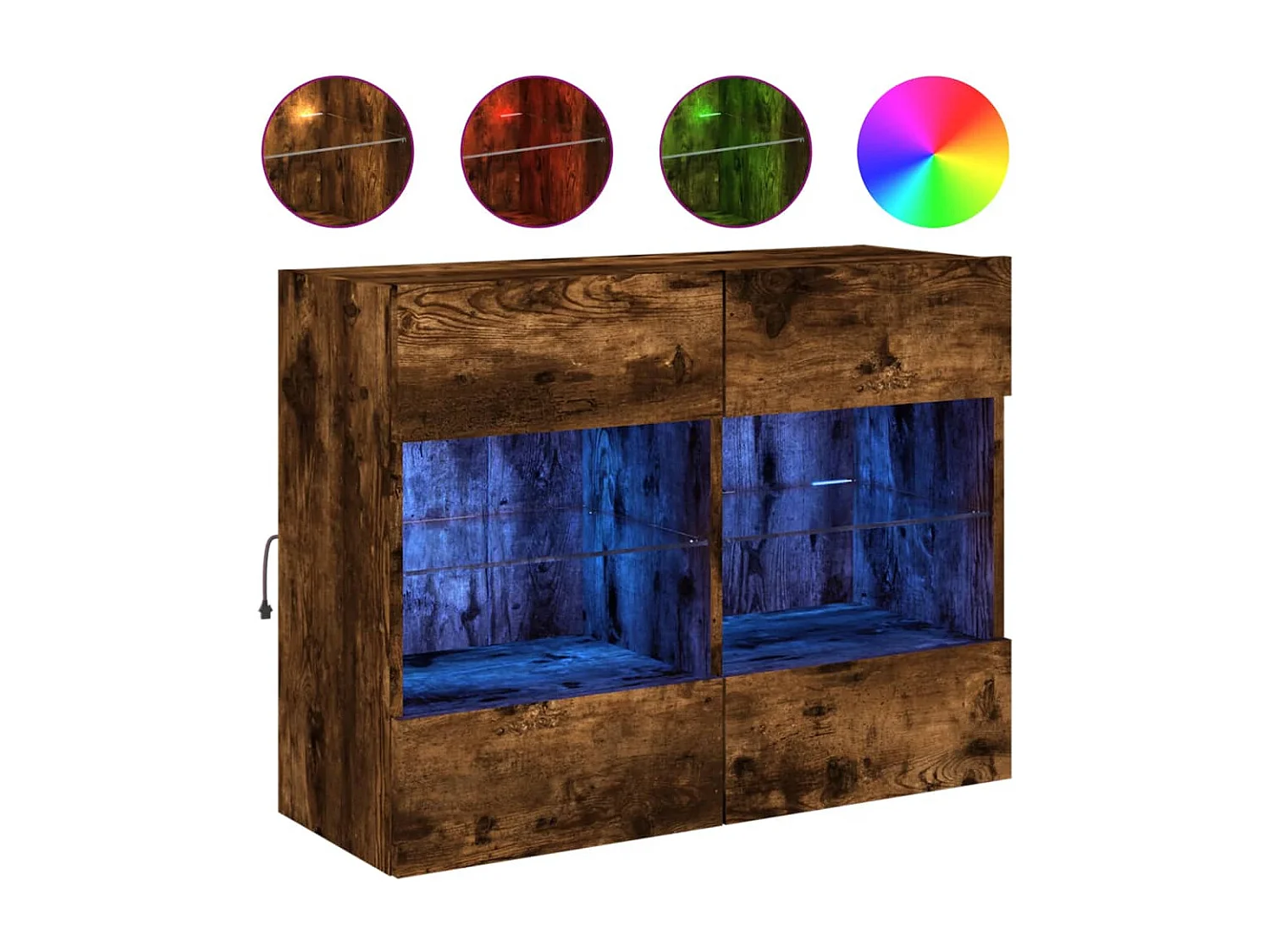 Mobile TV a parete con luci LED, rovere fumé, 78,5 x 30 x 60,5 cm