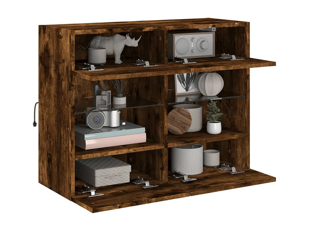 Mobile TV a parete con luci LED, rovere fumé, 78,5 x 30 x 60,5 cm