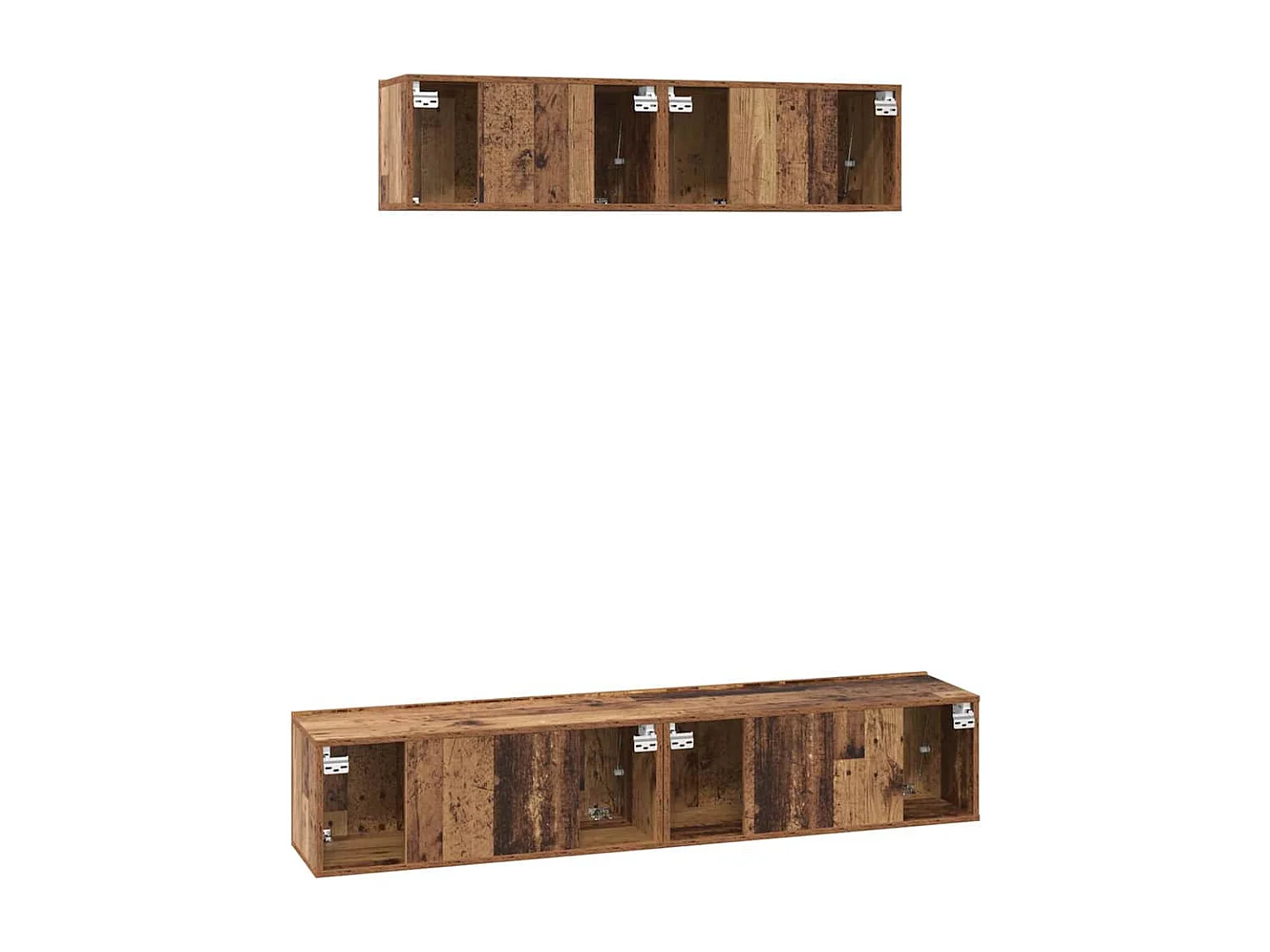 Set porta TV da parete 4 pezzi in legno antico medio