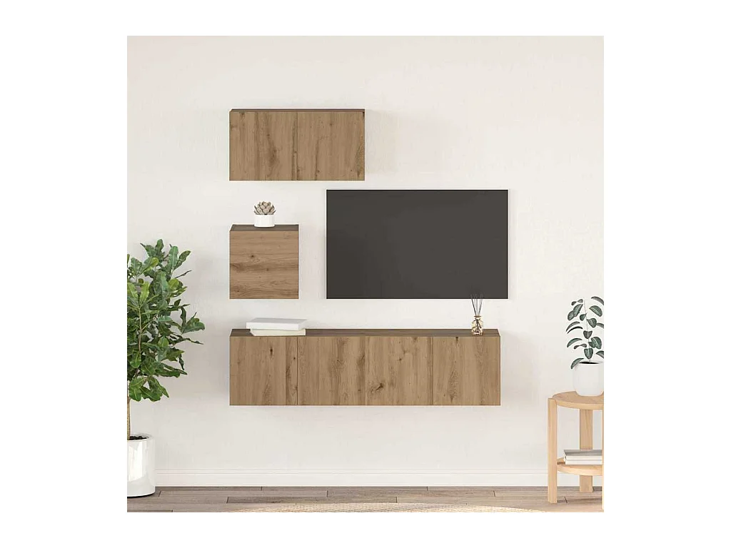 4-delige tv-meubelset, handgemaakt eikenhout, 60 x 30 x 30 cm