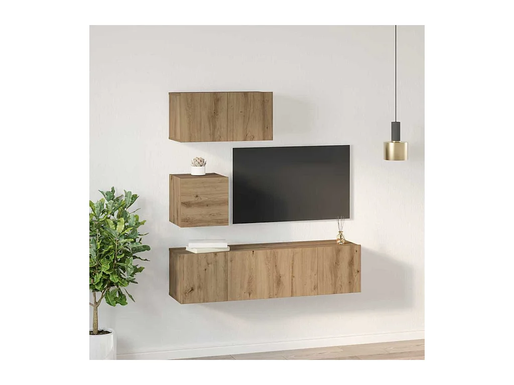 4-delige tv-meubelset, handgemaakt eikenhout, 60 x 30 x 30 cm