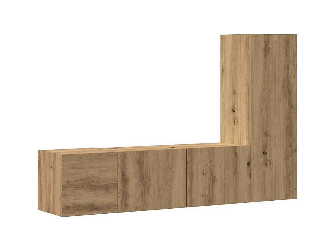 3-delige wand-tv-meubels, handgemaakt eikenhout, bewerkt hout