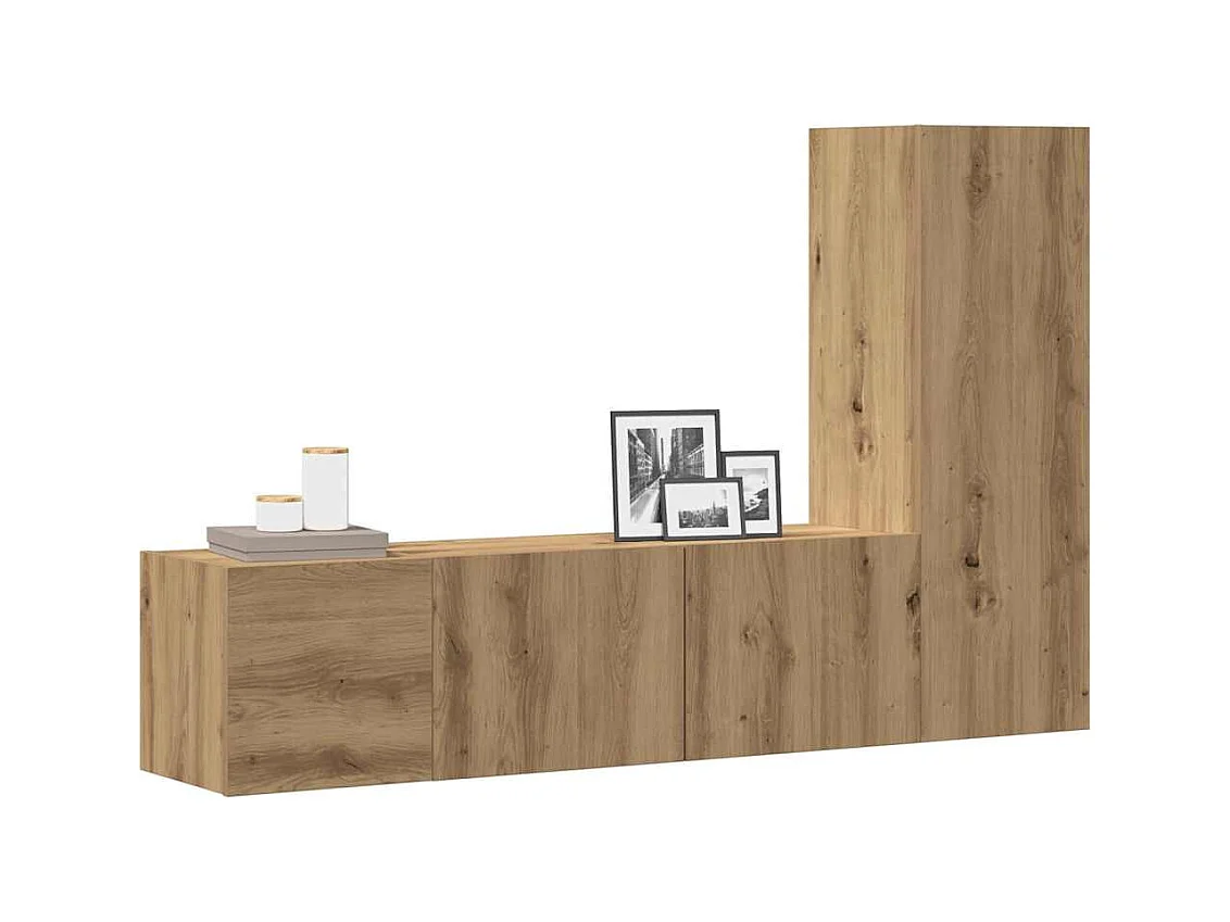 Mobili TV da parete a 3 pezzi, rovere lavorato a mano, legno ingegnerizzato
