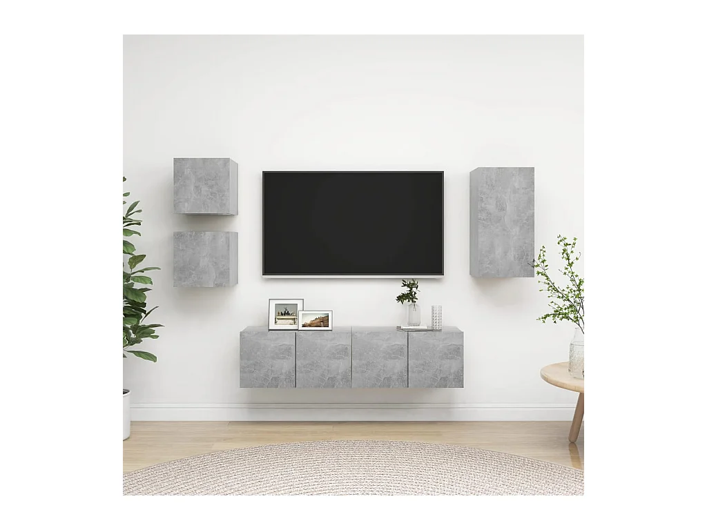 Ensemble de meubles TV 5 pcs Gris béton Bois d'ingénierie