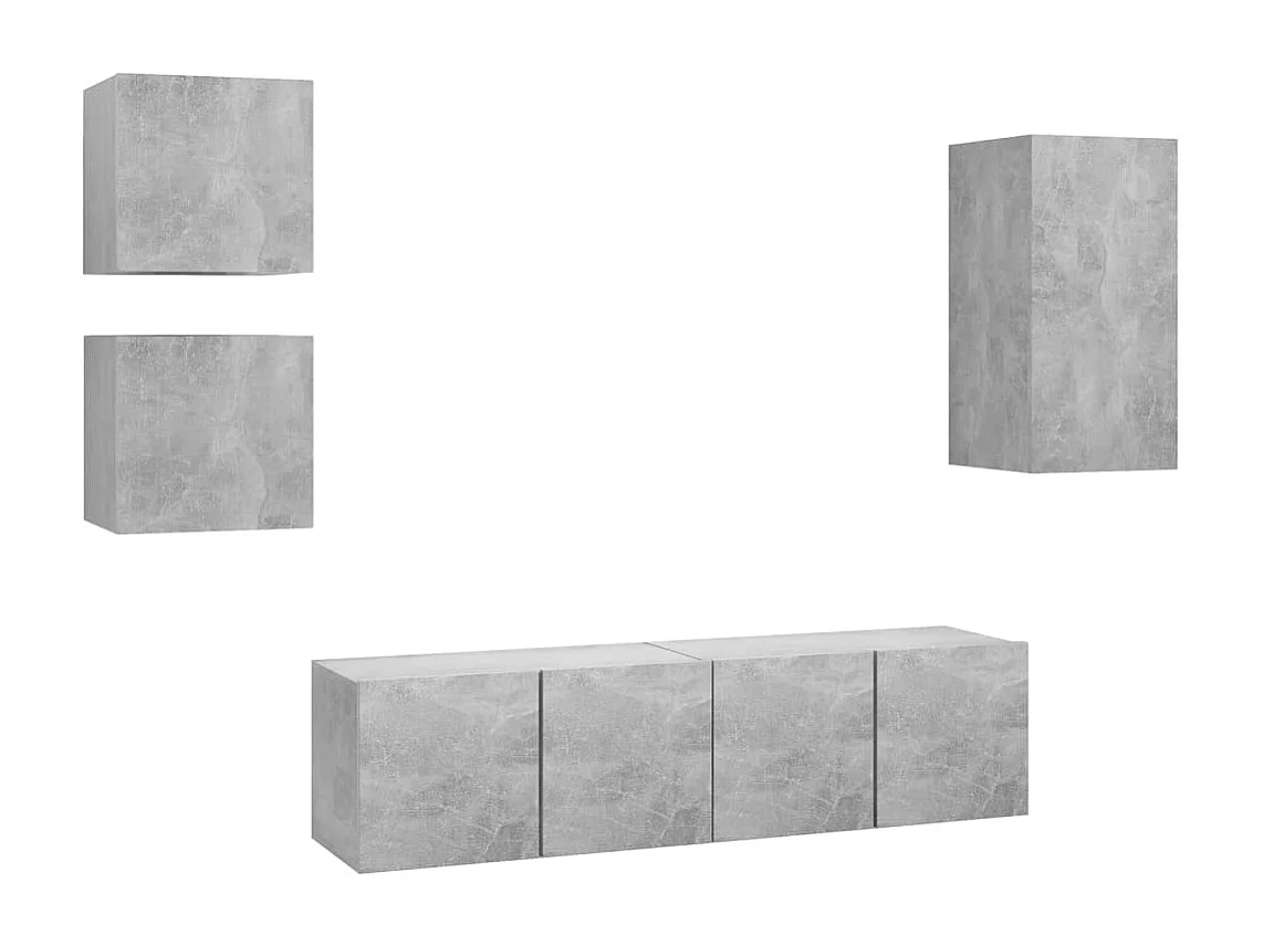 Conjunto de soporte para TV de 5 piezas de madera de ingeniería gris hormigón