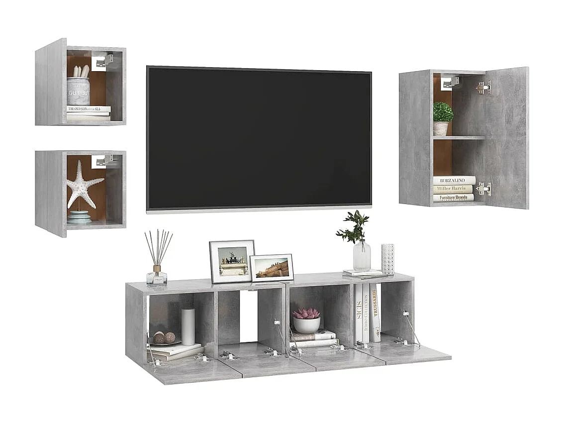 Conjunto de soporte para TV de 5 piezas de madera de ingeniería gris hormigón