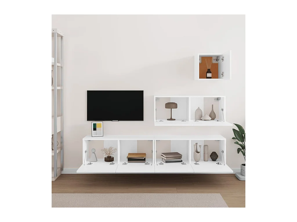 4-delige tv-meubelset Wit bewerkt hout
