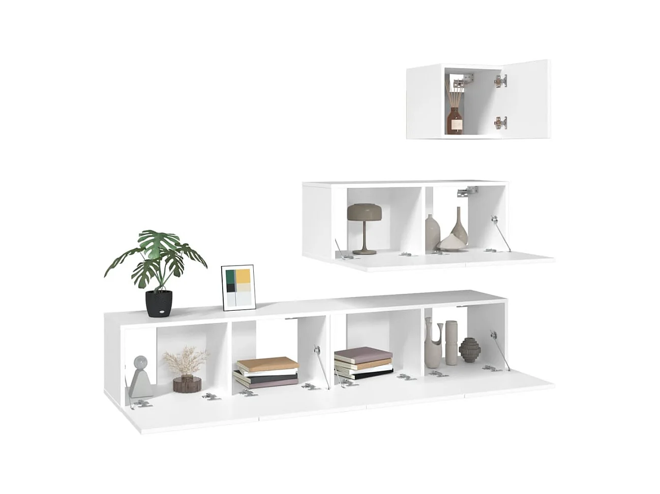 4-delige tv-meubelset Wit bewerkt hout